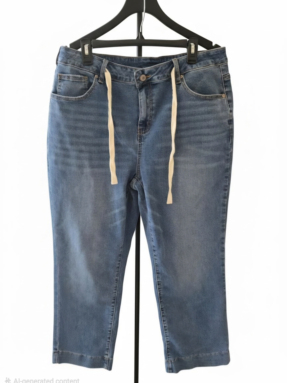 Women's Blue Wide Leg Jeans with Drawstring Waist